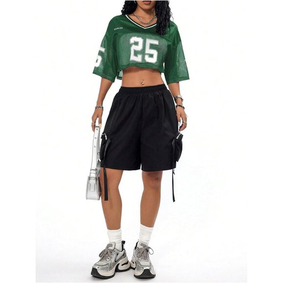 Women’s Y2K Cropped Jersey Top Short Sleeve Streetwear Activewear - Picture 5 of 5
